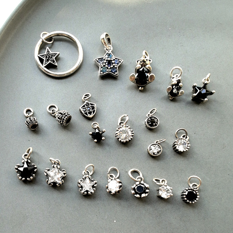 韩国S925纯银精致镶钻五角星皇冠小熊小吊坠合辑 好看时尚配件DIY