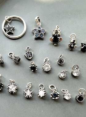 韩国S925纯银精致镶钻五角星皇冠小熊小吊坠合辑 好看时尚配件DIY