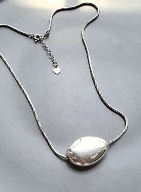 原创设计 S925纯银蛇骨链光面椭圆珠子锁骨项链 金属风 小众极简