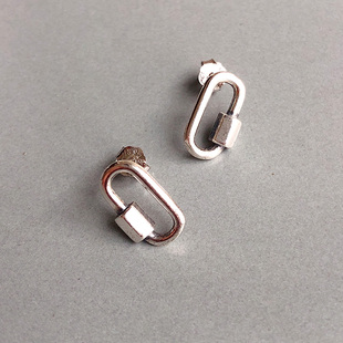 韩国东大门  简单回形针方扣S925纯银耳钉 百搭时尚简约耳环ins女