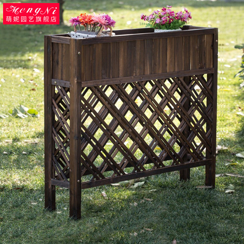 户外装修围栏咖啡餐厅隔断栅栏花架防腐木长方形网格花槽木质花箱