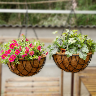 新款 花盆垂吊绿萝花盆 椰棕圆形吊兰花盆悬挂铁艺吊篮阳台栏悬挂式