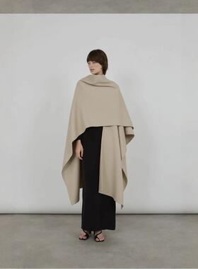 澳毛披肩斗篷双面毛呢大衣女秋冬新款不规则设计高级宽松长款外套