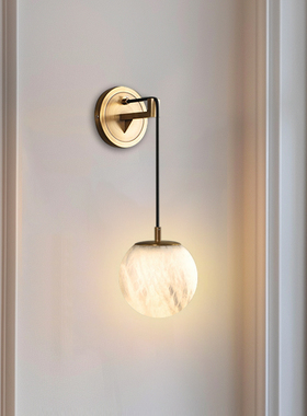 卧室床头壁灯全铜轻奢意式西班牙云石现代简约过道玄关背景墙壁灯