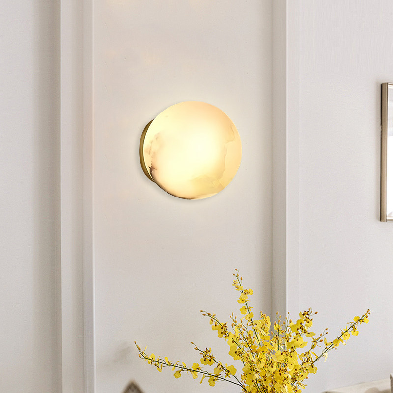 西班牙极简云石壁灯复古中式圆球灯侘寂风中古设计师款卧室床头灯