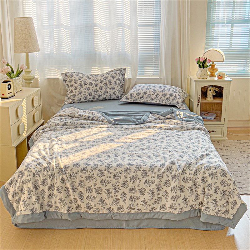 A类针织棉双层纱夏凉被四件套四季通用1.8米床可机洗2m印花空调被