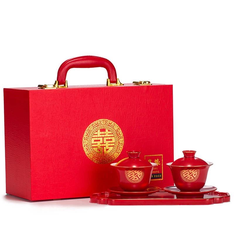 金囍婚庆敬茶杯陶瓷礼品结婚套装新人礼物改口喜杯婚礼用品大全