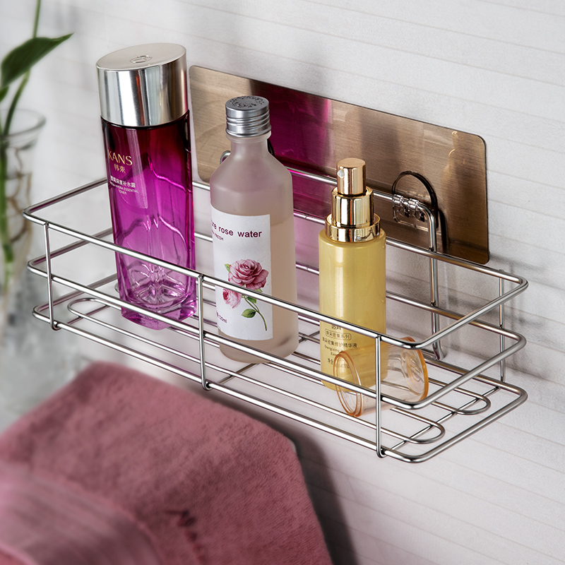 双庆浴室吸盘式置物架免打孔不锈钢收纳架卫生间厨房壁挂储物架