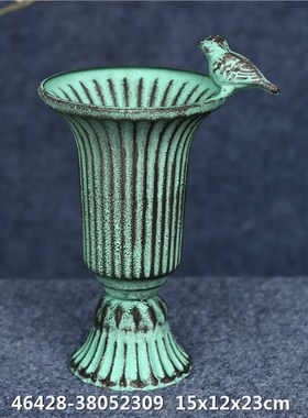 美式园艺奖杯花盆创意复古摆件欧式家居阳台装饰仿古做旧铁艺花器