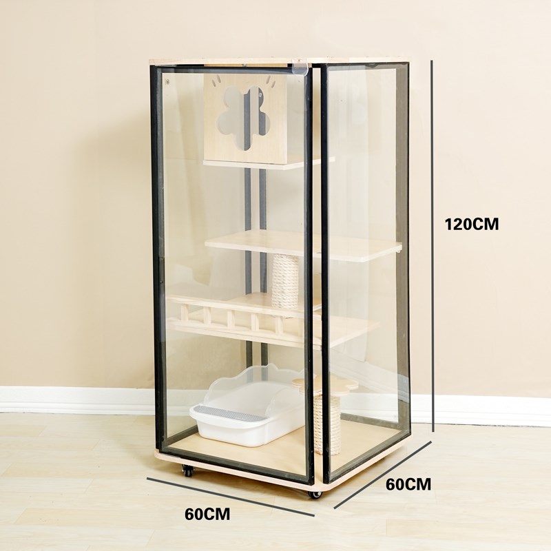 豪华猫窝实木猫笼多层全景猫别墅猫咪宠物柜子家用室内一体猫砂盆