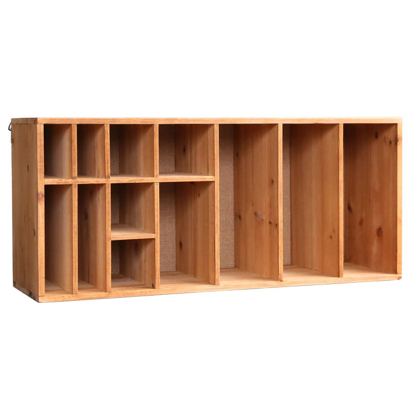 叁杉家居复古手账书桌收纳盒办公桌面画笔彩铅木质格子书架置物架