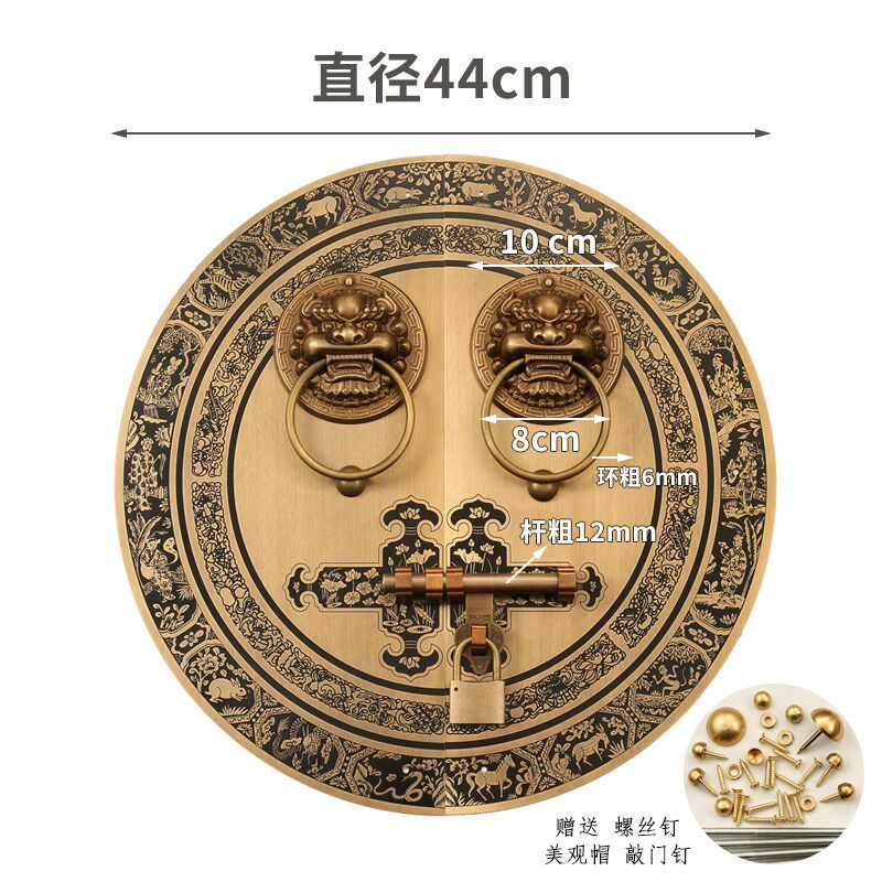 中式门环把手仿古大门纯铜插销拉环复古木门全铜麒麟兽头拉手挂锁