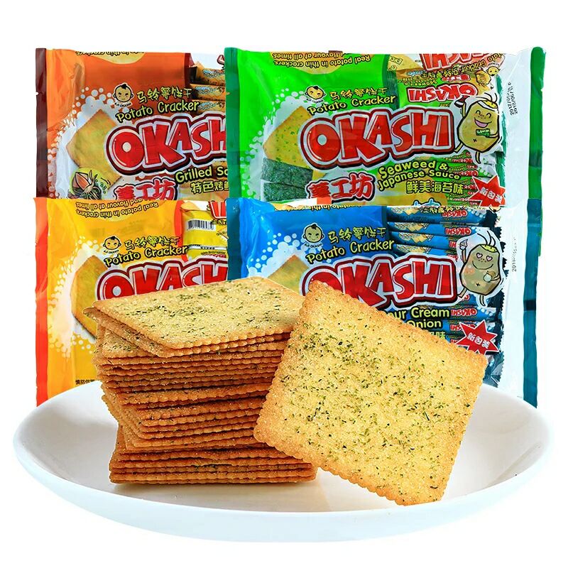 山姆超市okashi薯工坊马铃薯土豆薄脆饼干海苔鱿鱼大蒜味咸味薯片