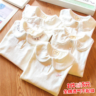 上衣 宝宝百搭T恤衫 学院风女童春秋翻领打底衫 儿童纯棉透气白衬衫