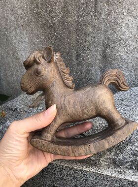 越南沉香木实木雕刻童趣摇摇马摆件家居书房儿童生日送礼工艺品
