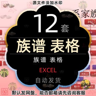 姓氏家族族谱图表电子模板excel表格父系母系田氏宝塔式世系图表2