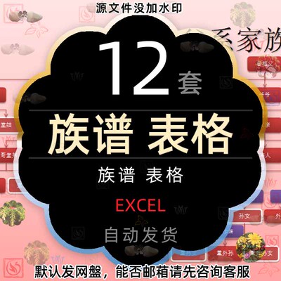 姓氏家族族谱图表电子模板excel表格父系母系田氏宝塔式世系图表2