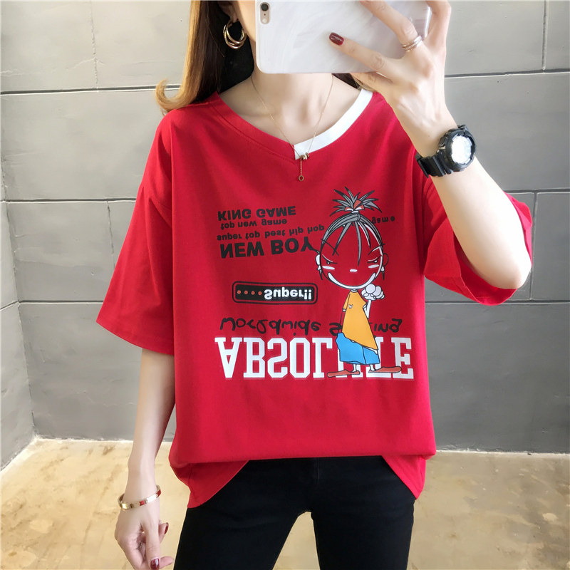 夏天超火cec短袖心机t恤女ins潮小众宽松大码V领卡通半袖白色上衣|ruв категории Женская одежда, женской одежды - от Buy2taobao.com для оказания профессиональной услуги покупки агента Taobao