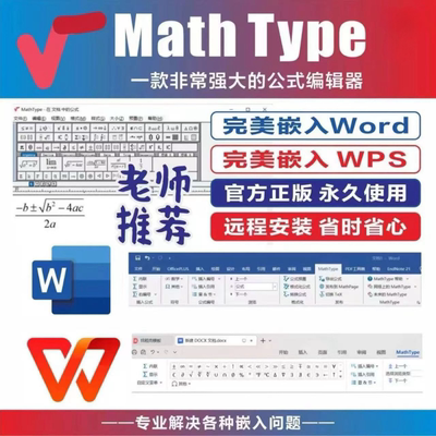 Mathtype 6.9/7.8永久激活远程代码安装修复报错协助嵌入word/wps