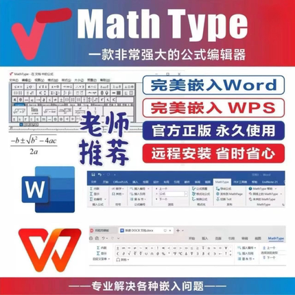 Mathtype 6.9/7.8永久激活远程代码安装修复报错协助嵌入word/wps