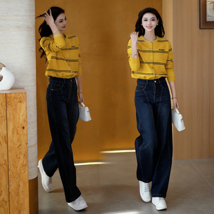 深蓝色直筒长裤 加绒加厚弯刀牛仔裤 高腰显瘦阔腿裤 新款 女2025冬季