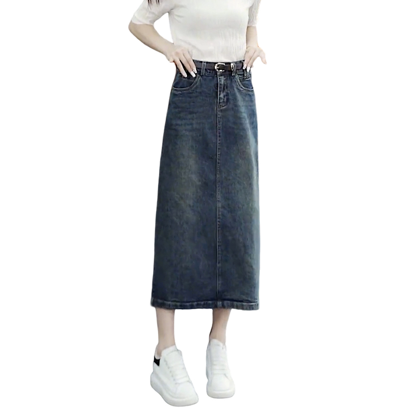 牛仔裙半身裙女2026新款春秋高腰a字开叉长裙复古包臀小个子半裙