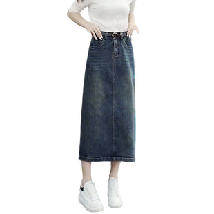 牛仔裙半身裙女2026新款春秋高腰a字开叉长裙复古包臀小个子半裙