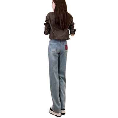 高腰浅色直筒牛仔裤女2025年新款春秋窄版阔腿裤早秋宽松爆款裤子