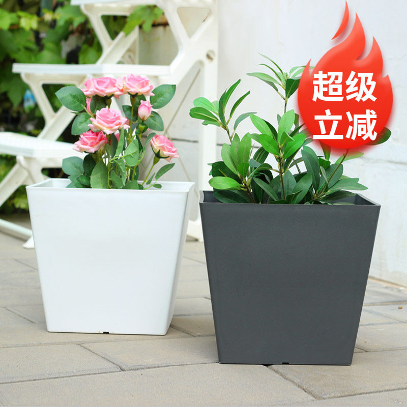 正方形仿水泥树脂花盆欧式环保塑料轮托花盆客厅阳台户外加厚花槽