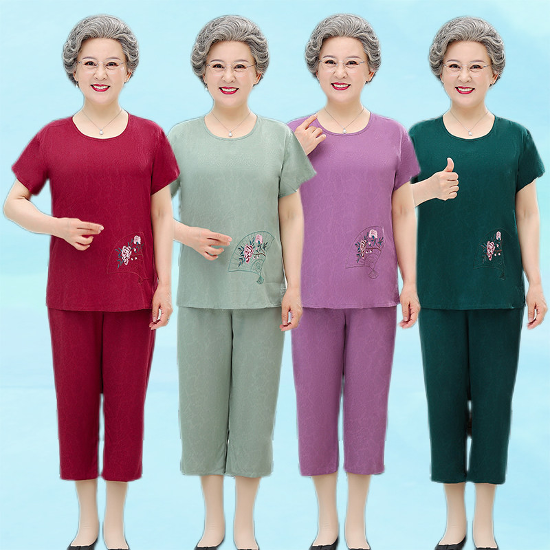 奶奶套装夏季老人棉绸衣服70岁中老年人女装新款妈妈夏装两件套装
