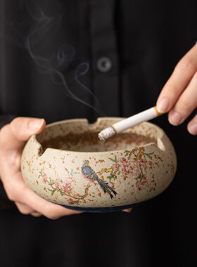 火石红陶瓷创意烟灰缸中式复古办公室烟缸禅意客厅家用卧室高级感