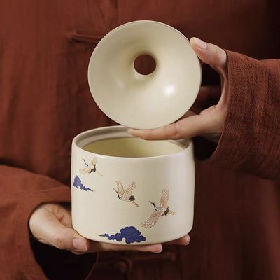 新款建水烟灰缸汝窑陶瓷水盂漏斗茶渣缸带盖复古小号茶洗茶具配件