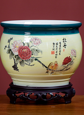 花盆陶瓷带底座古风淡黄透气盆景盆栽兰花专用吊兰室内文竹盆清仓