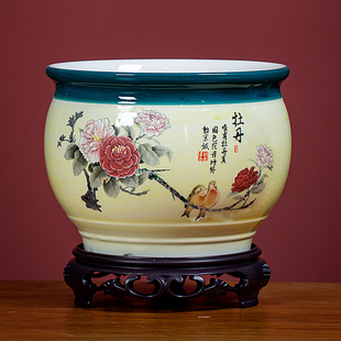 花盆陶瓷带底座古风淡黄透气盆景盆栽兰花专用吊兰室内文竹盆清仓