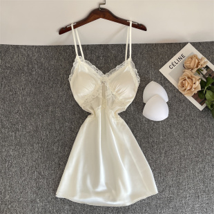 冰丝性感带胸垫私房高级感睡衣 蕾丝春秋款 吊带睡裙女2025新款 夏季