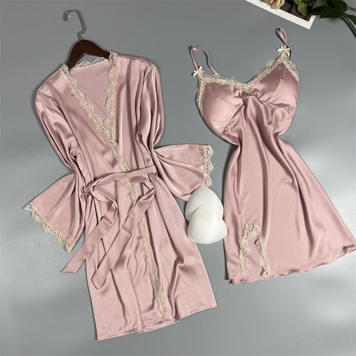 女仿真丝性感蝴蝶结睡裙睡袍新款