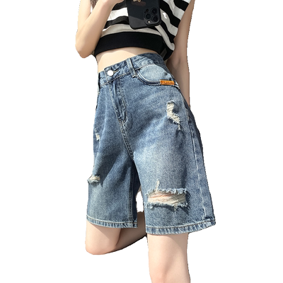 破洞阔腿五分牛仔短裤女夏季薄款