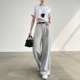 显瘦垂感直筒拖地长裤 莫兰迪灰天丝阔腿牛仔裤 女高腰2025春夏薄款