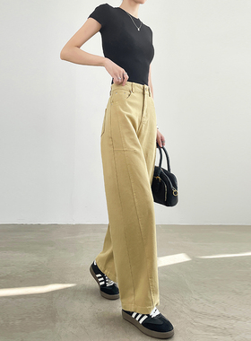 黄色弯刀直筒牛仔裤女春秋2025新款高腰宽松镰刀裤美式阔腿香蕉裤