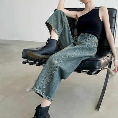怀旧蓝八分弯刀牛仔裤女春夏新款
