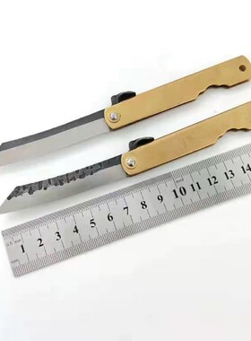 日本肥后守定驹折刀黄铜柄青纸钢手工锻打户外随身小刀特价包邮