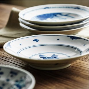 深盘蓝凛堂家用圆盘日料餐釉下彩菜盘陶瓷餐盘青花瓷 日本进口日式