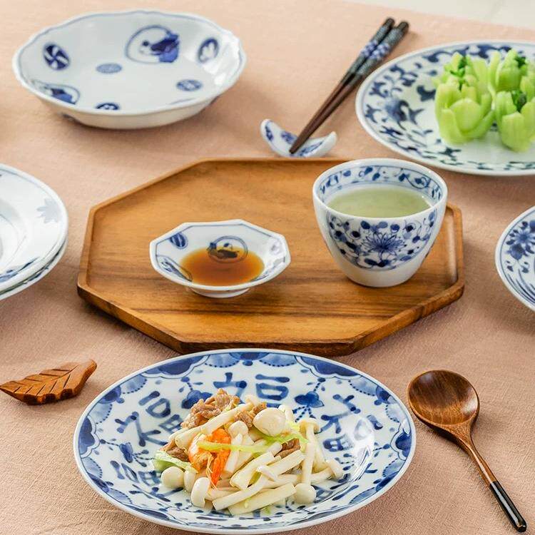 日本进口蓝凛堂陶瓷釉下彩餐盘平盘菜盘圆盘深盘日式青花家用餐具