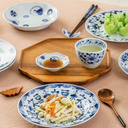 日本进口蓝凛堂陶瓷釉下彩餐盘平盘菜盘圆盘深盘日式青花家用餐具