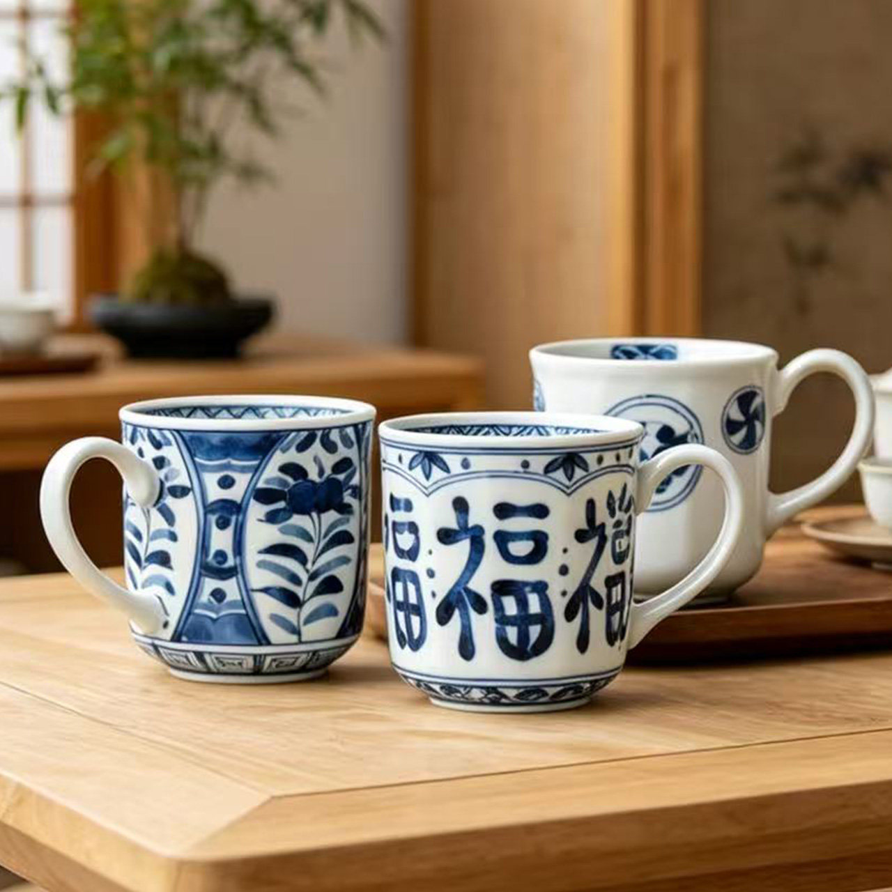 陶瓷日式风青花主人杯单杯