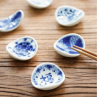 陶瓷筷架筷托福字筷枕餐具 日本进口蓝凛堂釉下青花家用摆台日式