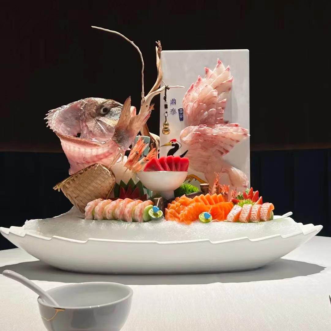 刺身盘冰盘海鲜姿造拼盘深海鱼雕网红三文鱼东星斑牛肉摆盘专用盘