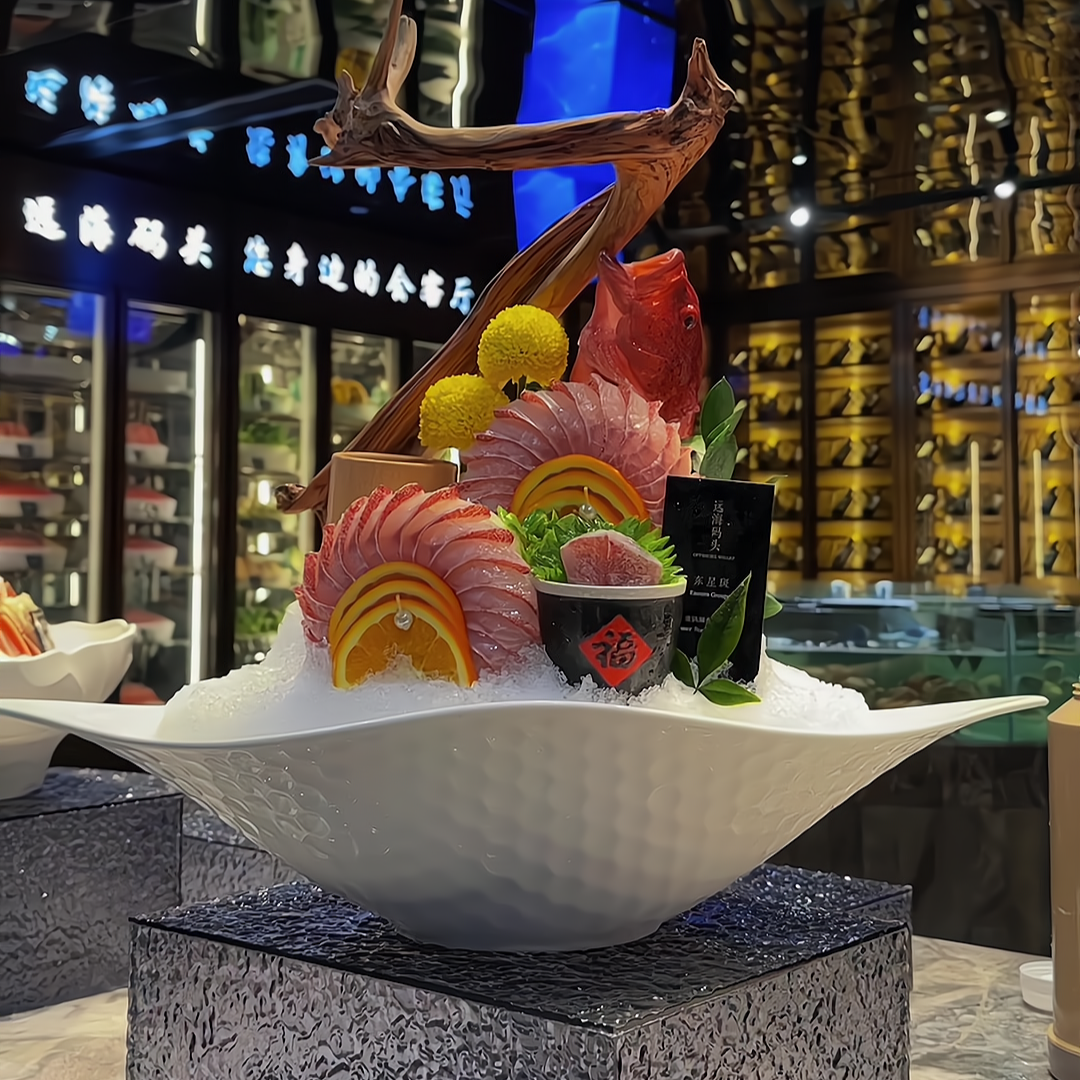 高档刺身盘奇形三文鱼盘海鲜姿造