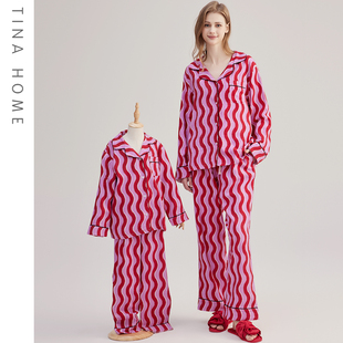 玫红色系新年&圣诞主题款亲子家居服礼物丝带款竹纤维混棉纺磨毛