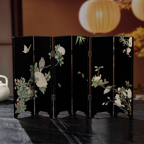 中式国潮茶空间桌面摆件漆器双面屏风创意客厅摆件玄关装饰礼盒装